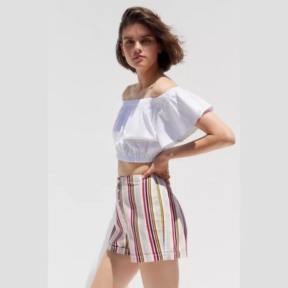 Urban Outfitters Molly Striped Denim Button Fly Short Size 6 - Picture 3 of 9